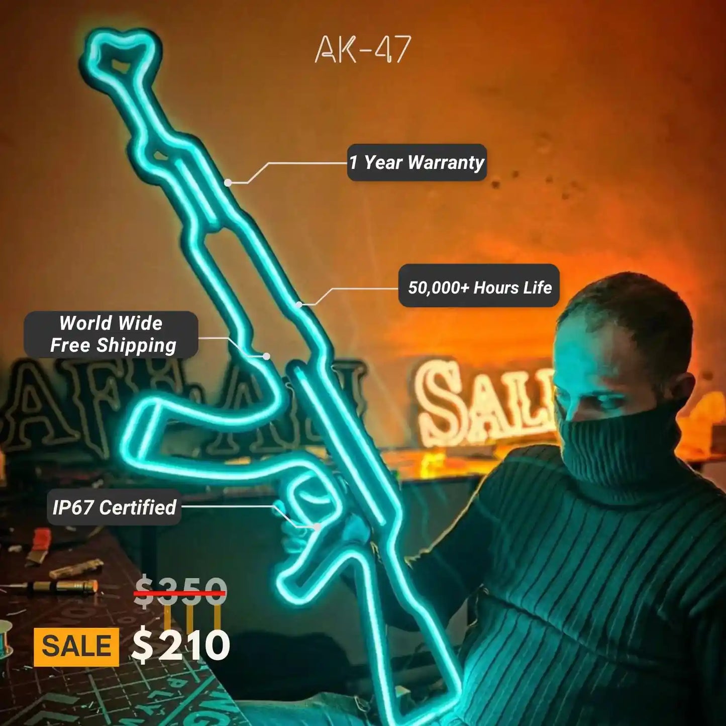 AK-47 Neon Sign | Illuminate Your Space with Bulletproof Style